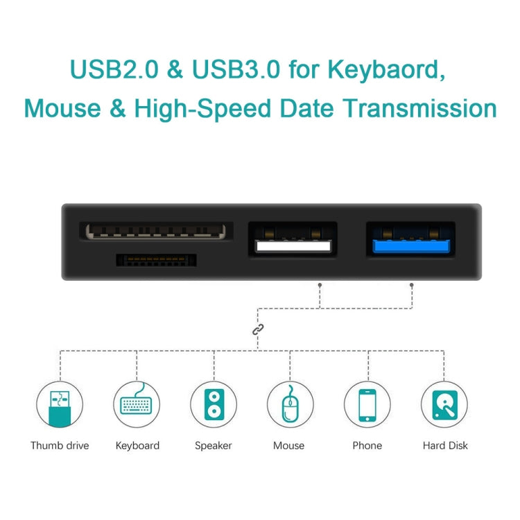 ROCKETEK RT-SGO727 USB 3.0 + USB 2.0 + Micro USB Schnittstellen-Hub für Microsoft Surface Go, mit 2 TF-Karten- & SD-Karten-Slots, RT-SGO727