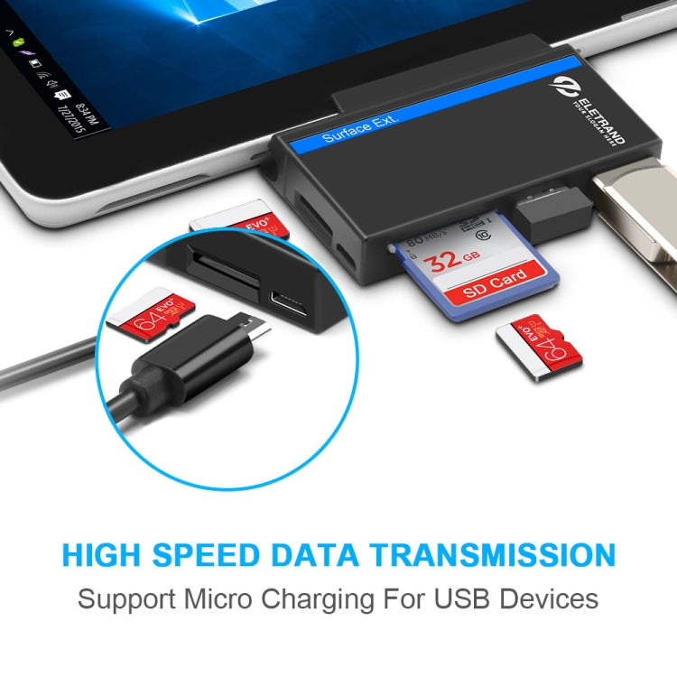 ROCKETEK RT-SGO727 USB 3.0 + USB 2.0 + Micro USB Schnittstellen-Hub für Microsoft Surface Go, mit 2 TF-Karten- & SD-Karten-Slots, RT-SGO727
