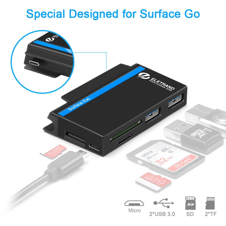 ROCKETEK RT-SGO737 2 USB 3.0 + Micro USB Schnittstellen-Hub für Microsoft Surface Go, mit 2 TF-Karten- & SD-Karten-Steckplätzen, RT-SGO737