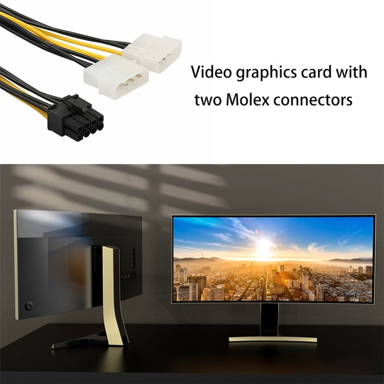 18cm Y-förmiges 8-Pin PCI Express zu Dual 4-Pin Molex Grafikkarten-Stromkabel, 8-Pin Buchse zu Dual 4-Pin Stecker
