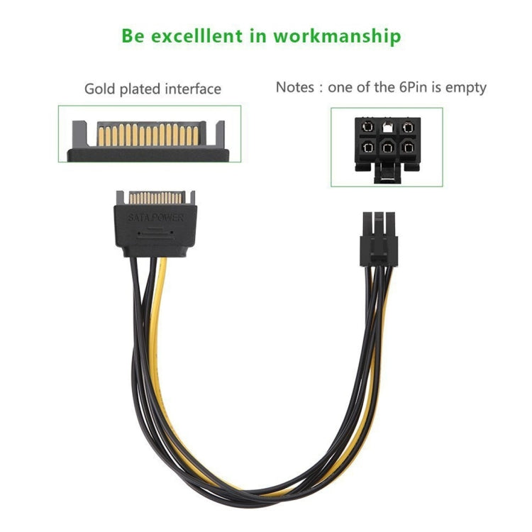 20cm SATA 15-Pin zu 6-Pin PCI Express Grafikkarten-SATA-Stromkabel, SATA 15-Pin zu 6-Pin Buchse
