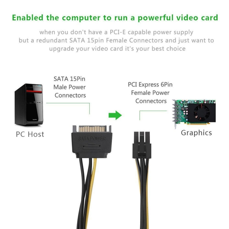 20cm SATA 15-Pin zu 6-Pin PCI Express Grafikkarten-SATA-Stromkabel, SATA 15-Pin zu 6-Pin Buchse