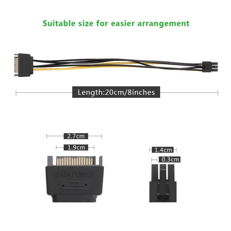 20cm SATA 15-Pin zu 6-Pin PCI Express Grafikkarten-SATA-Stromkabel, SATA 15-Pin zu 6-Pin Buchse