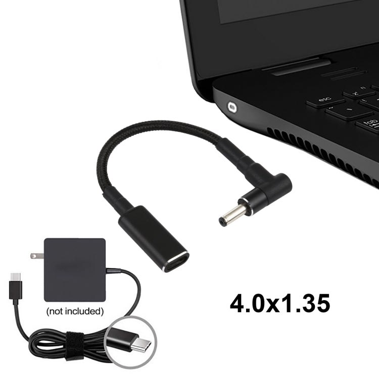 PD 100W 18,5-20V 4,0 x 1,35mm Winkel zu USB-C / Typ-C Adapter Nylon geflochtenes Kabel, 4,0 x 1,35mm