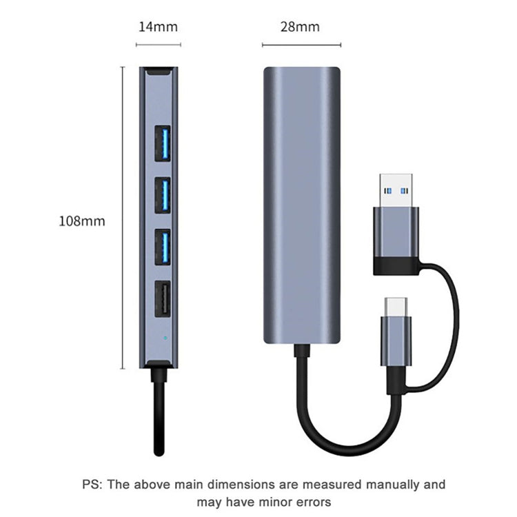 BYL-2208TU 5 in 2 USB + USB-C / Typ-C zu USB Multifunktionale Dockingstation HUB Adapter, BYL-2208