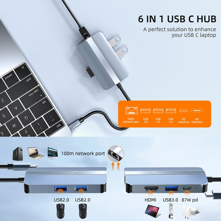 BYL-2203 6-in-1 USB-C / Type-C zu USB Multifunktionale Dockingstation HUB Adapter, BYL-2203