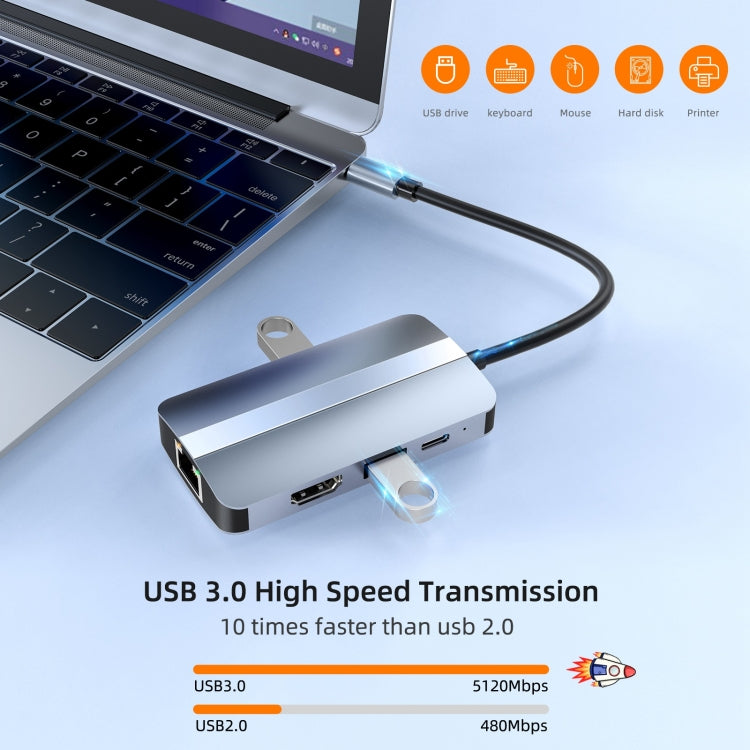 BYL-2203 6-in-1 USB-C / Type-C zu USB Multifunktionale Dockingstation HUB Adapter, BYL-2203