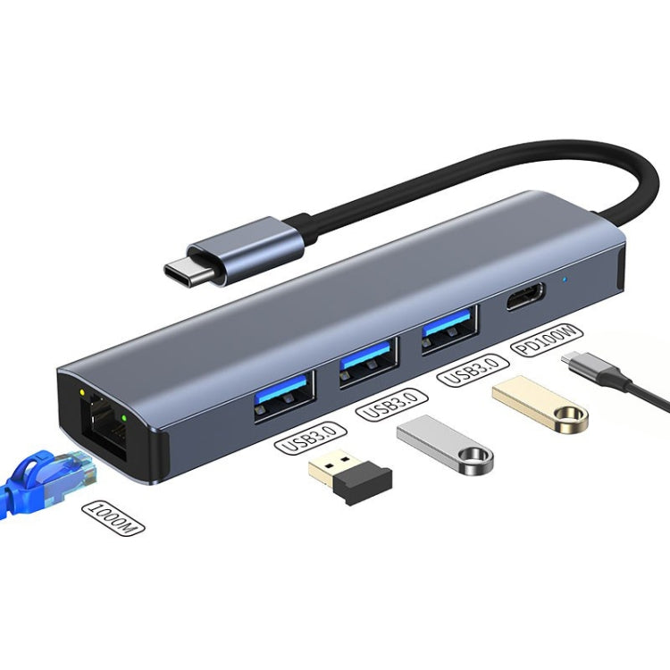 BYL-2302 5-in-1 USB-C / Type-C zu USB Multifunktionale Dockingstation HUB Adapter mit 1000M Netzwerkanschluss, BYL-2302