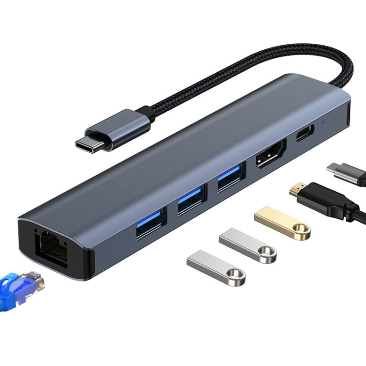 BYL-2210 6-in-1 USB-C / Type-C zu USB Multifunktionale Dockingstation HUB Adapter mit 1000M Netzwerkanschluss, BYL-2210