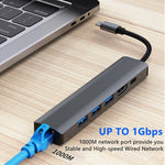 BYL-2210 6-in-1 USB-C / Type-C zu USB Multifunktionale Dockingstation HUB Adapter mit 1000M Netzwerkanschluss, BYL-2210
