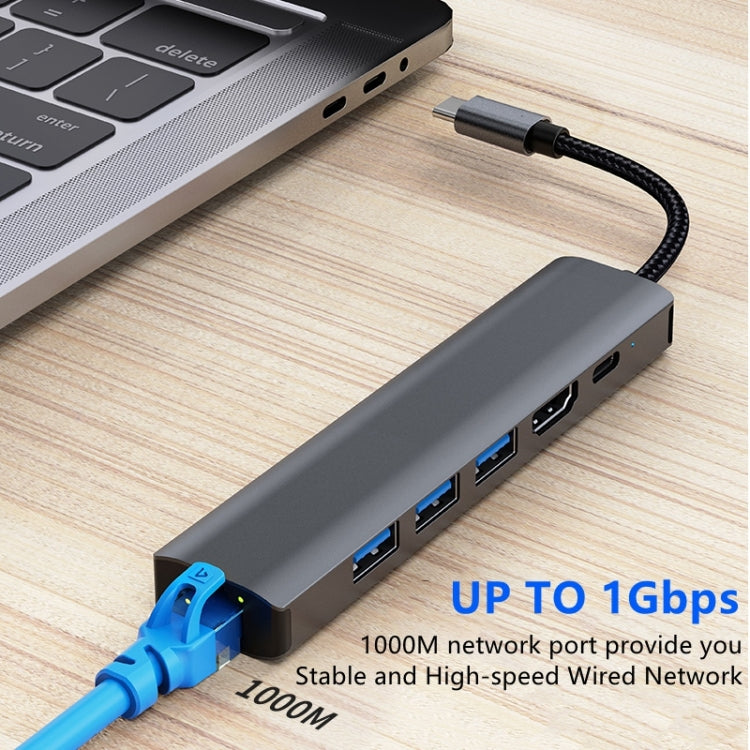 BYL-2210 6-in-1 USB-C / Type-C zu USB Multifunktionale Dockingstation HUB Adapter mit 1000M Netzwerkanschluss, BYL-2210