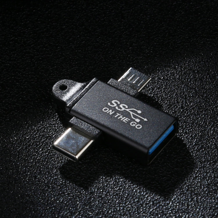 USB 3.0 Buchse zu Typ-C / USB-C Stecker + Micro-Stecker Aluminiumlegierungsadapter, USB 3.0 Buchse zu Typ-C Stecker + Micro-Stecker