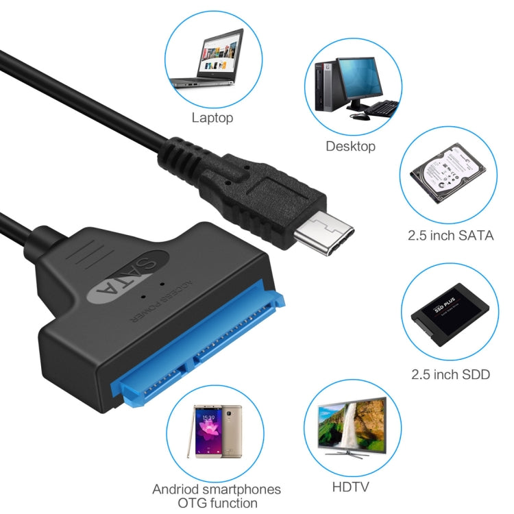 USB-C / Typ-C 3.1 Stecker zu SATA (15 Pin + 7 Pin) HDD Datenkonverterkabel, Länge: 20cm, Typ-C zu SATA