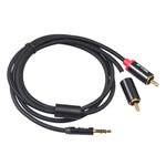 REXLIS 3635 3,5mm Stecker zu Doppel-RCA Goldbeschichteter Stecker Schwarzes Baumwollgeflecht Audiokabel für RCA-Eingangsinterface Aktiver Lautsprecher, Länge: 1,8m