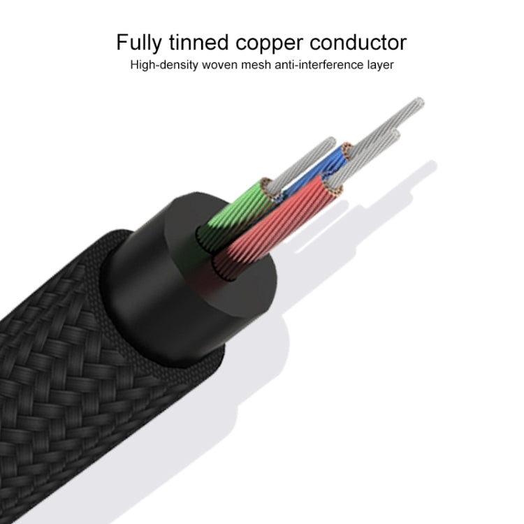 REXLIS 3635 3,5mm Stecker zu Doppel-RCA Goldbeschichteter Stecker Schwarzes Baumwollgeflecht Audiokabel für RCA-Eingangsinterface Aktiver Lautsprecher, Länge: 1,8m