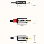 REXLIS 3635 3,5mm Stecker zu Doppel-RCA Goldbeschichteter Stecker Schwarzes Baumwollgeflecht Audiokabel für RCA-Eingangsinterface Aktiver Lautsprecher, Länge: 1,8m