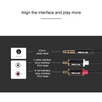 REXLIS 3635 3,5mm Stecker zu Doppel-RCA Goldbeschichteter Stecker Schwarzes Baumwollgeflecht Audiokabel für RCA-Eingangsinterface Aktiver Lautsprecher, Länge: 1,8m