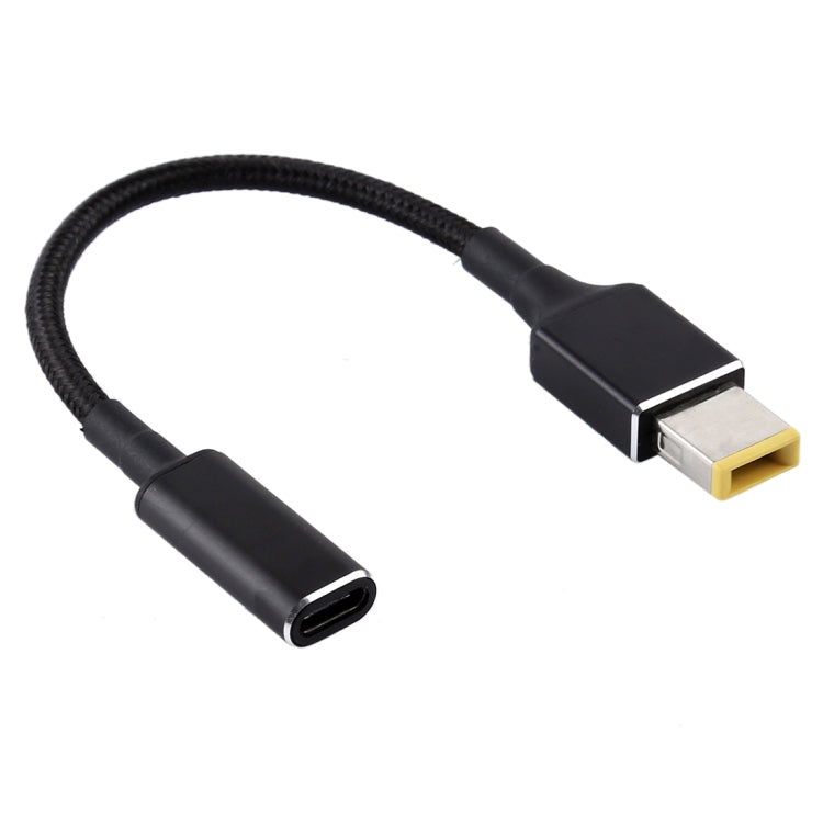 PD 100W 18,5-20V Quadratischer Stecker zu USB-C / Typ-C Adapter Nylon geflochtenes Kabel für Lenovo Laptop