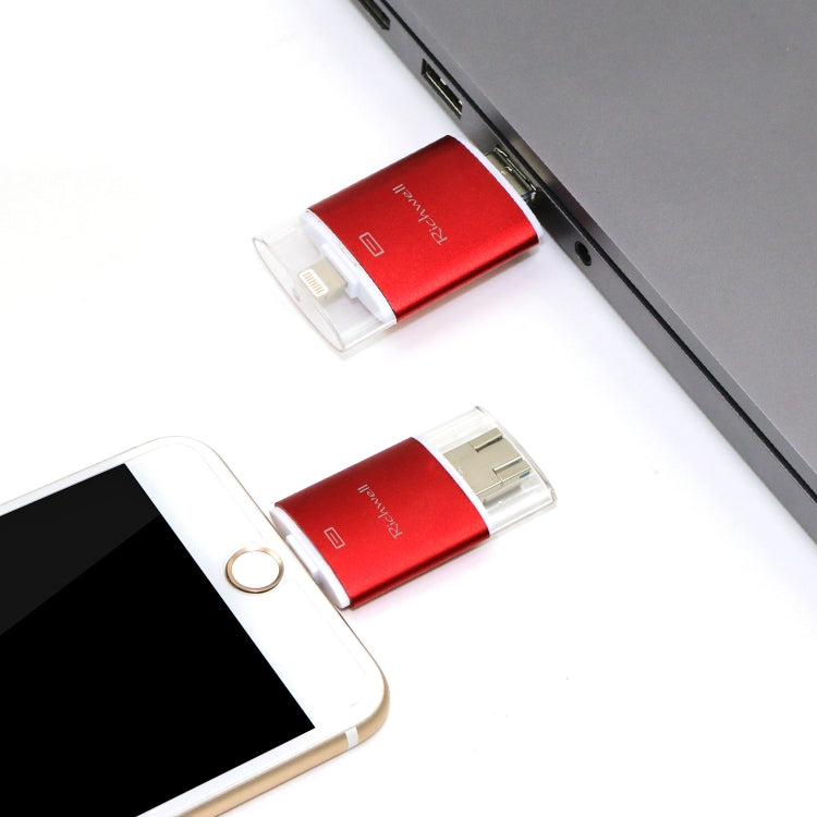Richwell 3 in 1 128G Type-C + 8-Pin + USB 3.0 Metall Doppelabdeckung Schiebeflash mit OTG-Funktion