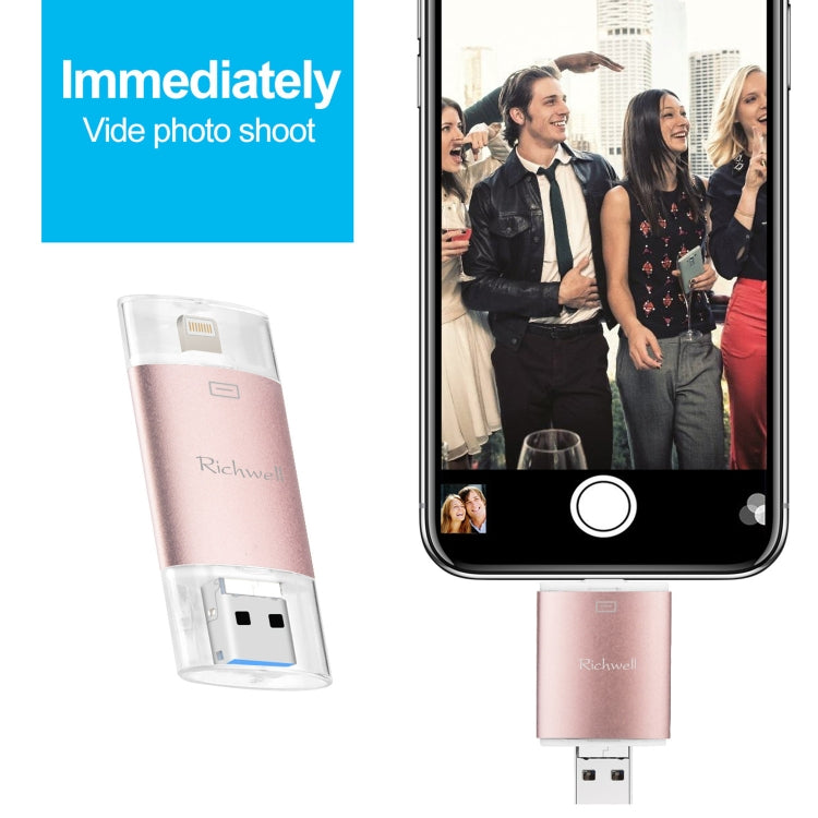 Richwell 3 in 1 128G Type-C + 8-Pin + USB 3.0 Metall Doppelabdeckung Schiebeflash mit OTG-Funktion