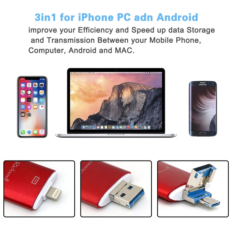 Richwell 3 in 1 128G Type-C + 8-Pin + USB 3.0 Metall Doppelabdeckung Schiebeflash mit OTG-Funktion