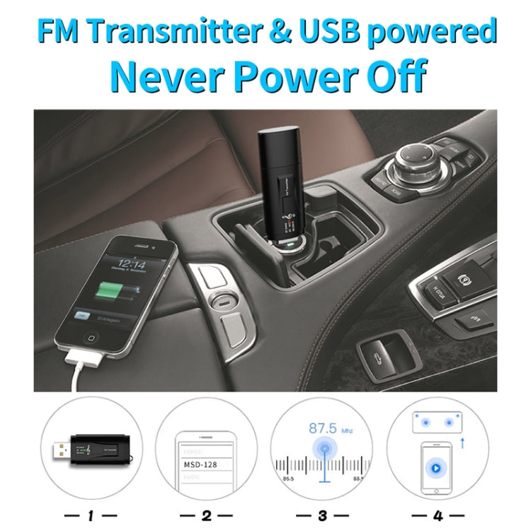 MSD128 2-in-1 USB Auto Bluetooth Freisprech FM-Transmitter mit 3,5mm AUX-Schnittstelle, MSD128