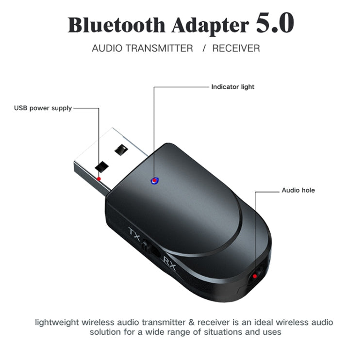 KN330 3-in-1 USB Bluetooth 5.0 Adapter Audio-Sender Empfänger mit Schalter & 3,5mm AUX-Schnittstelle, KN330