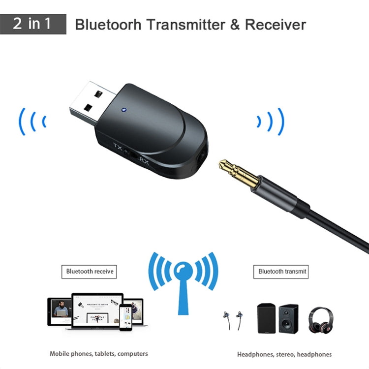KN330 3-in-1 USB Bluetooth 5.0 Adapter Audio-Sender Empfänger mit Schalter & 3,5mm AUX-Schnittstelle, KN330