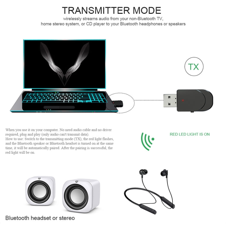 KN330 3-in-1 USB Bluetooth 5.0 Adapter Audio-Sender Empfänger mit Schalter & 3,5mm AUX-Schnittstelle, KN330
