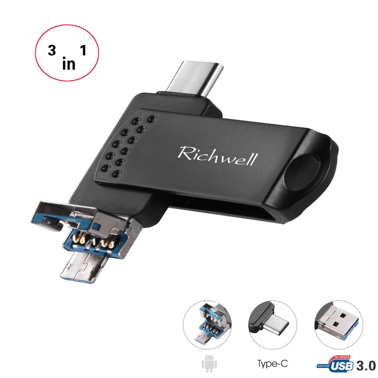 Richwell 3 in 1 32G Type-C + Micro USB + USB 3.0 Metall-Flash-Laufwerk mit OTG-Funktion
