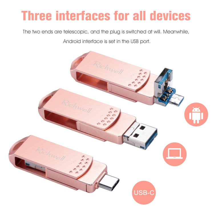 Richwell 3 in 1 32G Type-C + Micro USB + USB 3.0 Metall-Flash-Laufwerk mit OTG-Funktion