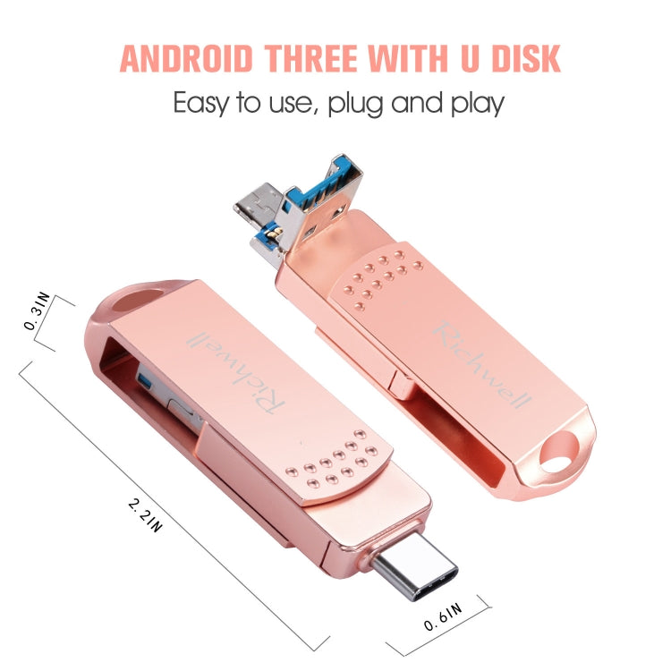 Richwell 3 in 1 32G Type-C + Micro USB + USB 3.0 Metall-Flash-Laufwerk mit OTG-Funktion