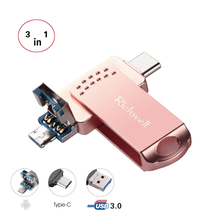 Richwell 3 in 1 32G Type-C + Micro USB + USB 3.0 Metall-Flash-Laufwerk mit OTG-Funktion