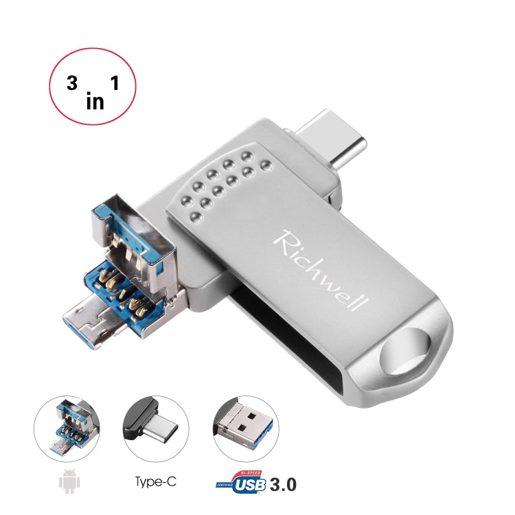 Richwell 3 in 1 32G Type-C + Micro USB + USB 3.0 Metall-Flash-Laufwerk mit OTG-Funktion