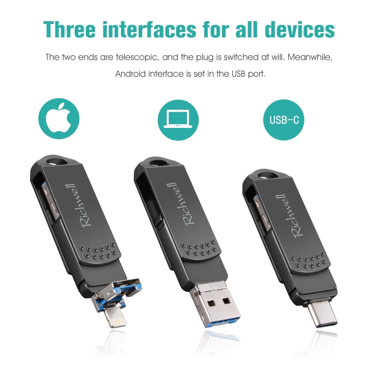 Richwell 32G Typ-C + 8 Pin + USB 3.0 Metall-Flash-Laufwerk mit OTG-Funktion