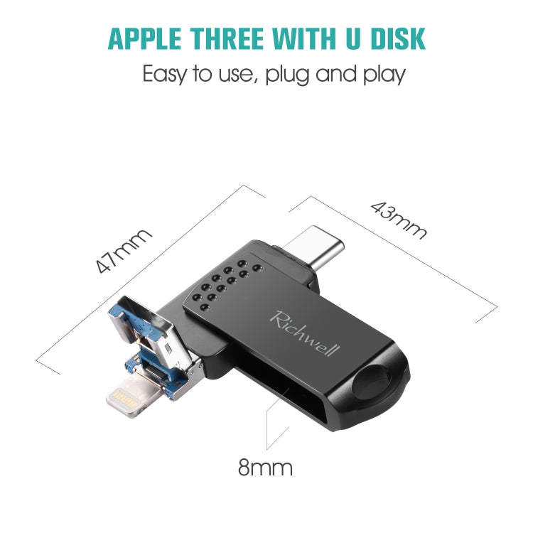 Richwell 32G Typ-C + 8 Pin + USB 3.0 Metall-Flash-Laufwerk mit OTG-Funktion