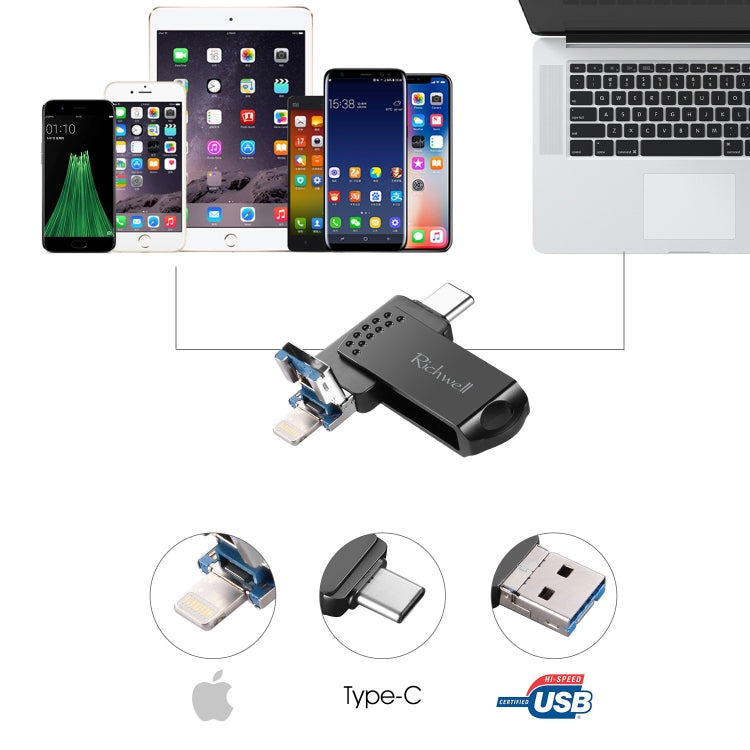 Richwell 32G Typ-C + 8 Pin + USB 3.0 Metall-Flash-Laufwerk mit OTG-Funktion