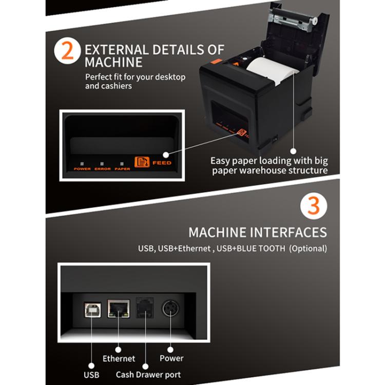 ZJ-8360 II USB- und LAN-Schnittstelle Automatischer Schneider 80mm Thermischer Belegdrucker, ZJ-8360 II USB und LAN