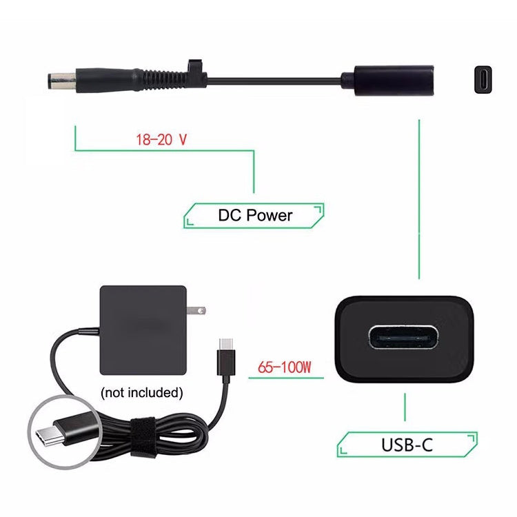 DP USB-C / Typ-C zu 7.4 x 0.6mm Stromadapter-Ladekabel für HP, 2.4 x 0.6mm