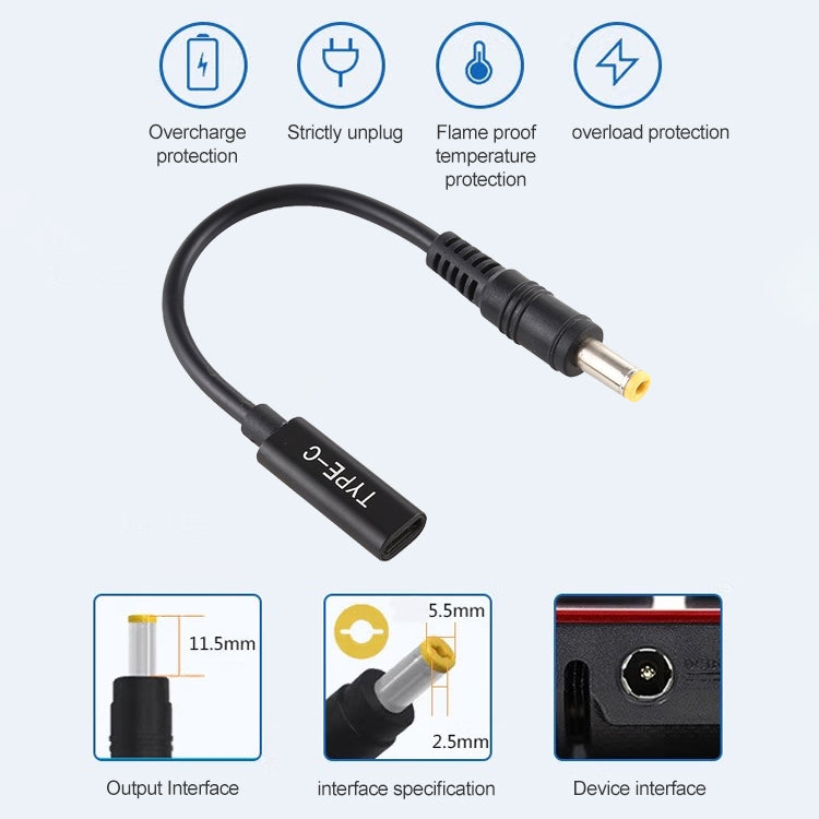 DP USB-C / Typ-C zu 5.5 x 2.5mm Stromadapter-Ladekabel, 5.5 x 2.5mm