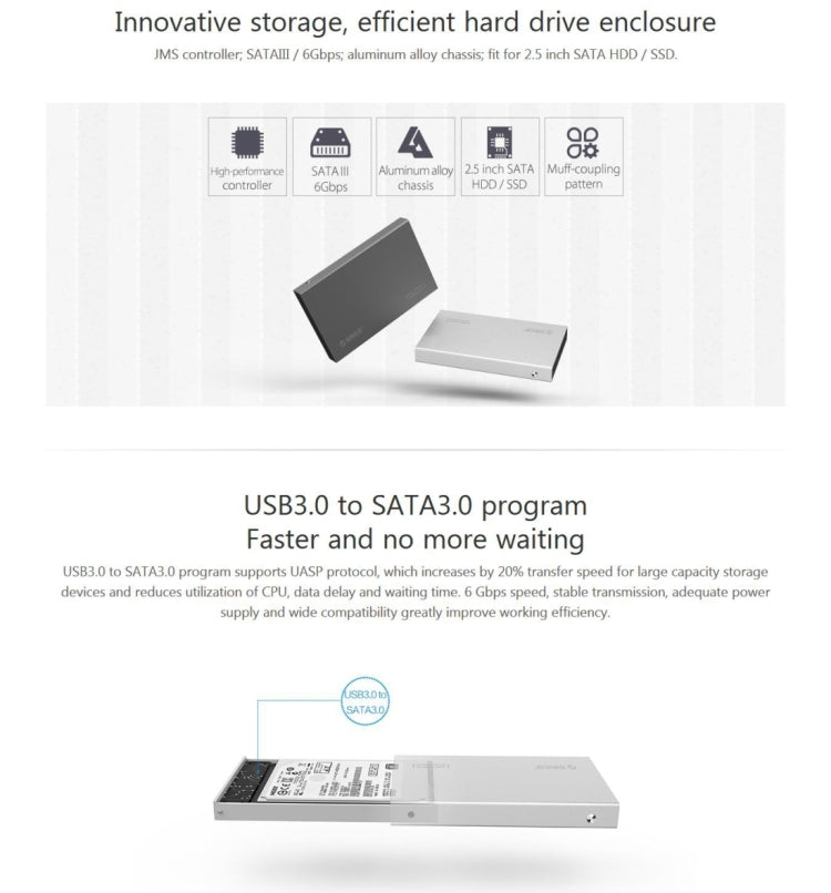 ORICO 2518S3 USB3.0 Externes Festplattengehäuse für 7mm & 9,5mm 2,5 Zoll SATA HDD / SSD