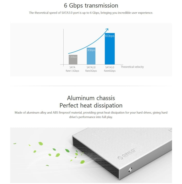 ORICO 2518S3 USB3.0 Externes Festplattengehäuse für 7mm & 9,5mm 2,5 Zoll SATA HDD / SSD