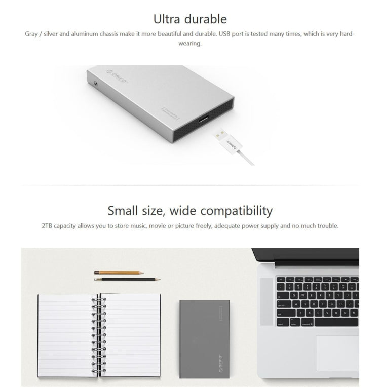 ORICO 2518S3 USB3.0 Externes Festplattengehäuse für 7mm & 9,5mm 2,5 Zoll SATA HDD / SSD