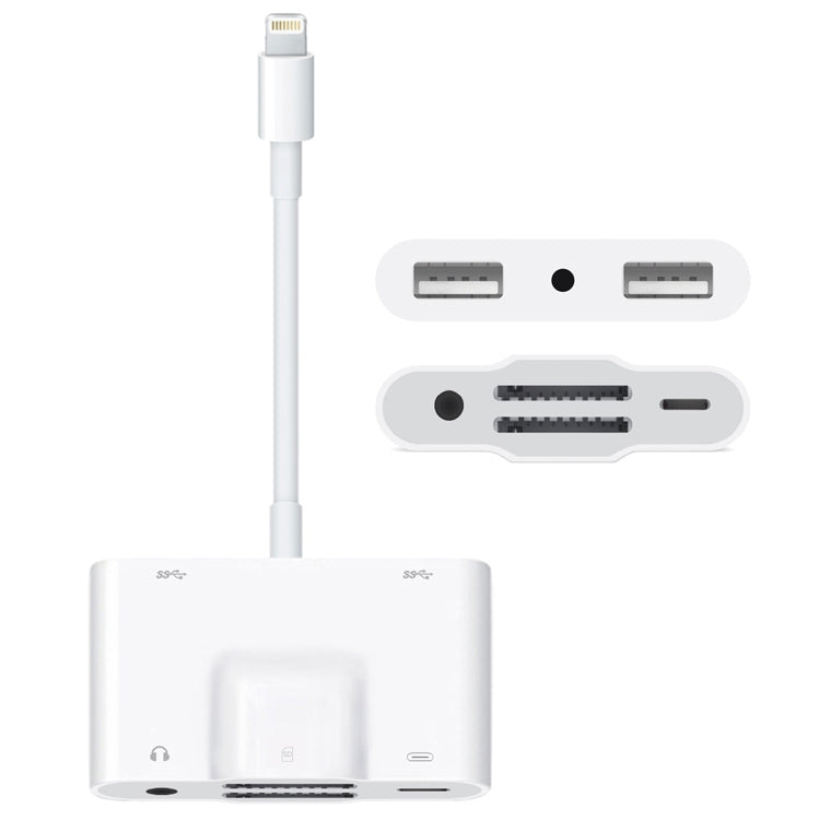 NK-1042 6 in 1 8 Pin Stecker zu Dual USB + Dual SD-Karte + 3,5mm Audioanschluss + 8 Pin Ladeanschluss Buchse Kameraadapter