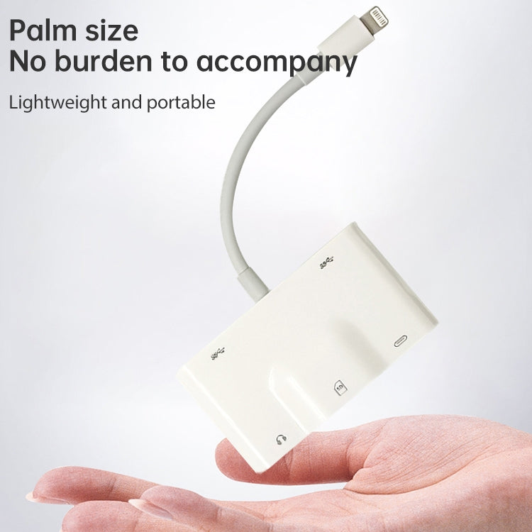 NK-1042 6 in 1 8 Pin Stecker zu Dual USB + Dual SD-Karte + 3,5mm Audioanschluss + 8 Pin Ladeanschluss Buchse Kameraadapter