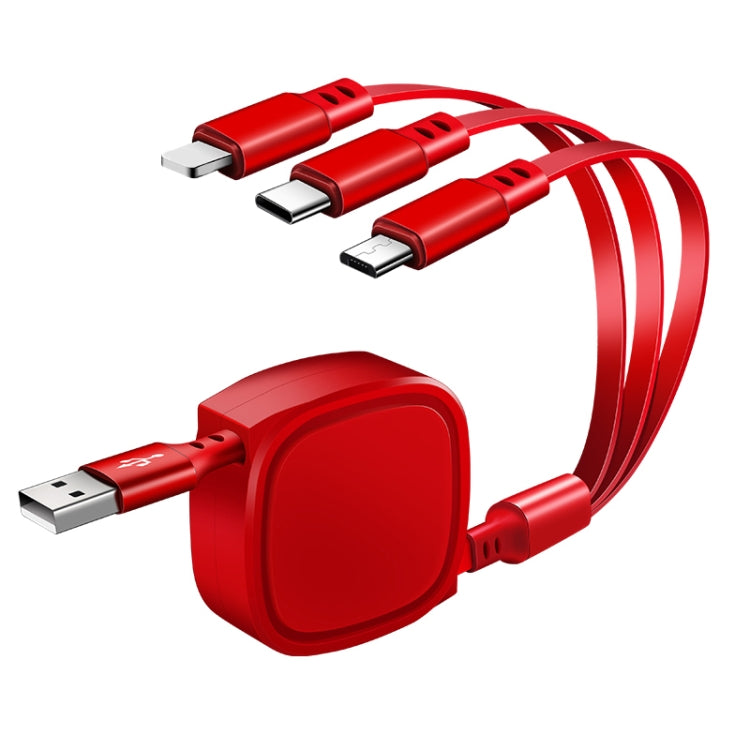 1,2m 3,5A Max 3 in 1 USB zu USB-C / Typ-C + 8Pin + Micro USB einziehbares Ladekabel