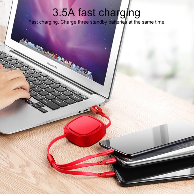 1,2m 3,5A Max 3 in 1 USB zu USB-C / Typ-C + 8Pin + Micro USB einziehbares Ladekabel