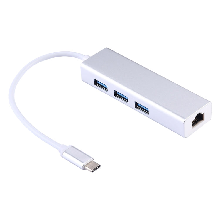 Aluminiumgehäuse 3 USB3.0 Ports HUB + USB-C / Typ-C Gigabit Ethernet Adapter, USB Typ-C 1000Mbps