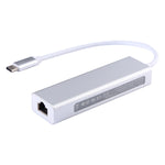 Aluminiumgehäuse 3 USB3.0 Ports HUB + USB-C / Typ-C Gigabit Ethernet Adapter, USB Typ-C 1000Mbps