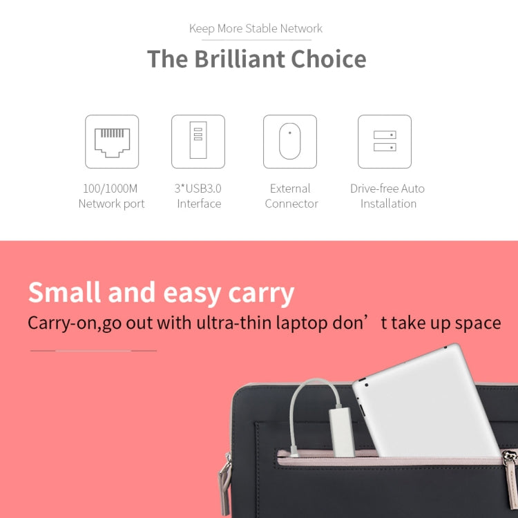 Aluminiumgehäuse 3 USB3.0 Ports HUB + USB-C / Typ-C Gigabit Ethernet Adapter, USB Typ-C 1000Mbps